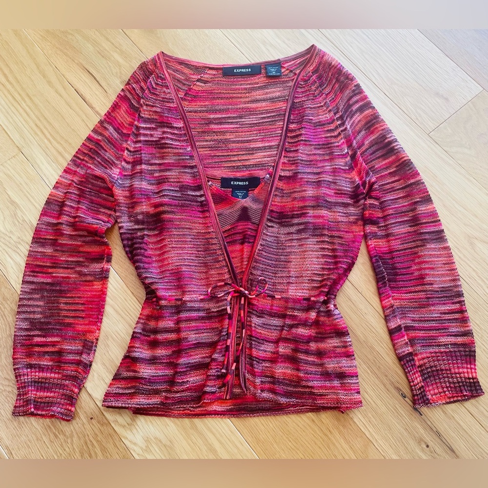 Vtg Express Space Dyed Cami & Cardigan Sweater 2 Piece Set Size Med